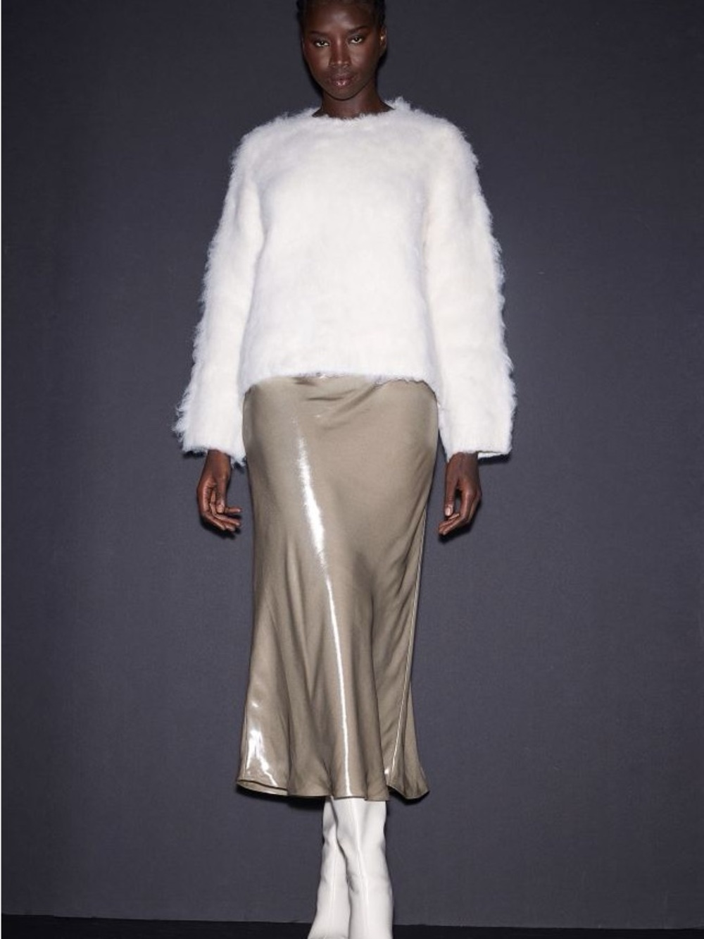 H&M Metallic Satin Maxi Skirt in Champagne Gold